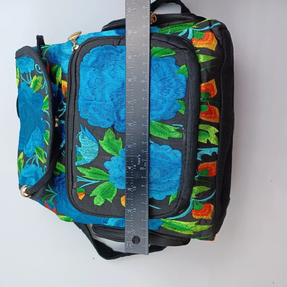 Embroidered floral multicolor backpack 100%‎ mexican art new